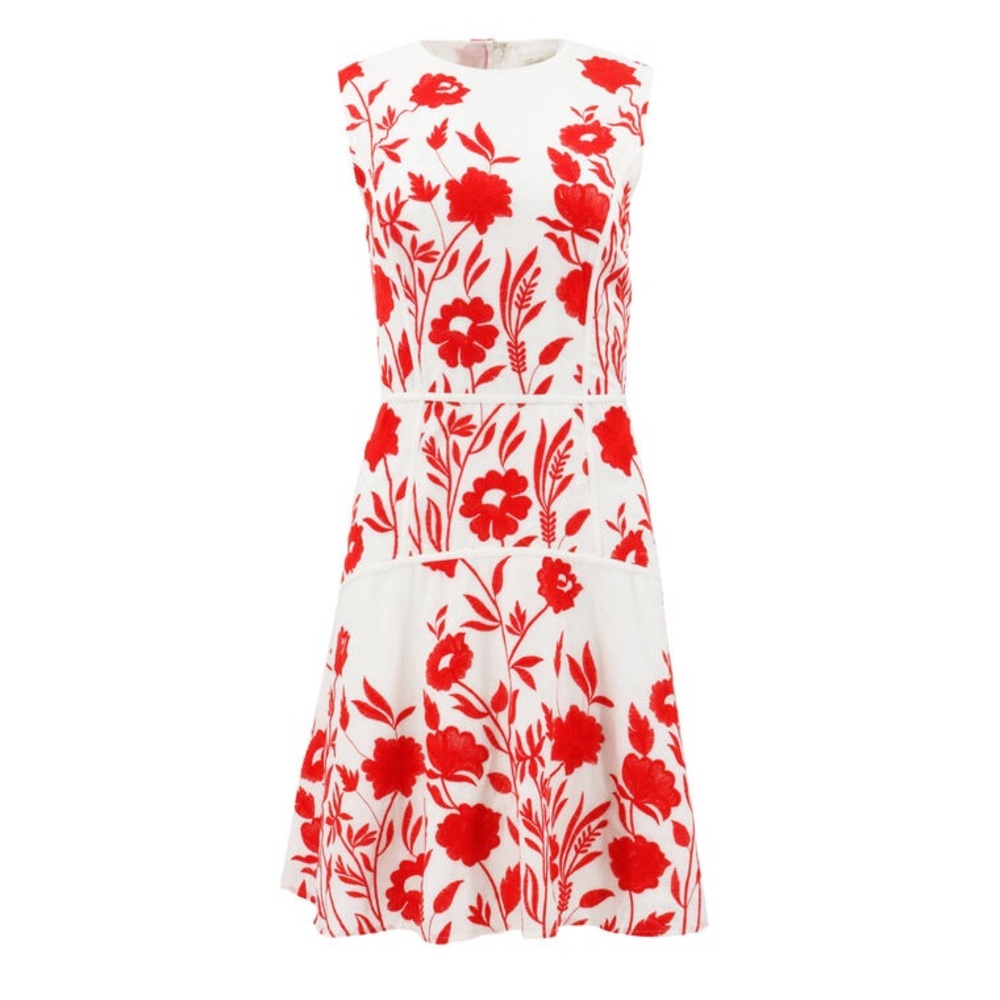 Shoshanna Floral Embroidered Sleeveless Dress - Red and White